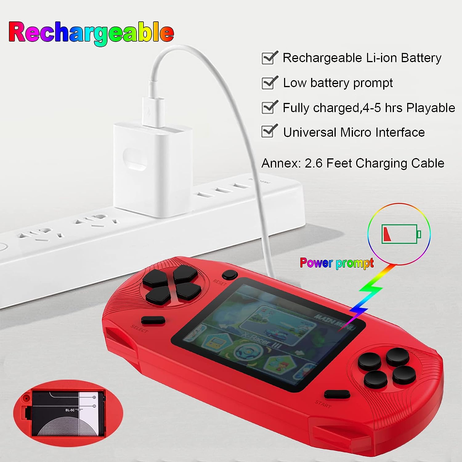 16 Bit Handheld Games for Kids Adults 3.0'' Large Screen Preloaded 100 HD Classic Retro Video Games USB Rechargeable Seniors Electronic Game Player Birthday Xmas Present (Red)