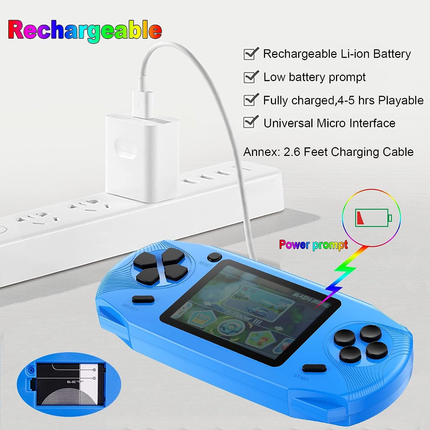 16 Bit Handheld Games for Kids Adults 3.0'' Large Screen Preloaded 100 HD Classic Retro Video Games USB Rechargeable Seniors Electronic Game Player Birthday Xmas Present (Blue)