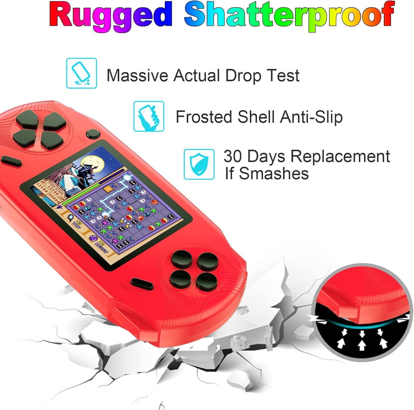 16 Bit Handheld Games for Kids Adults 3.0'' Large Screen Preloaded 100 HD Classic Retro Video Games USB Rechargeable Seniors Electronic Game Player Birthday Xmas Present (Red)