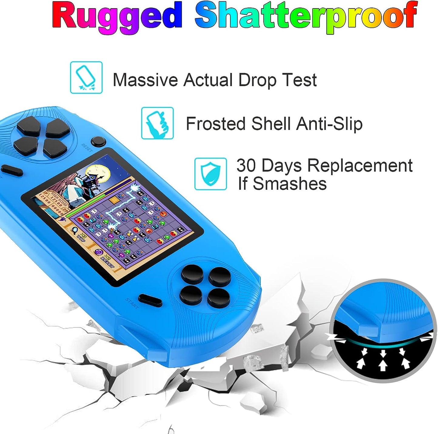 16 Bit Handheld Games for Kids Adults 3.0'' Large Screen Preloaded 100 HD Classic Retro Video Games USB Rechargeable Seniors Electronic Game Player Birthday Xmas Present (Blue)